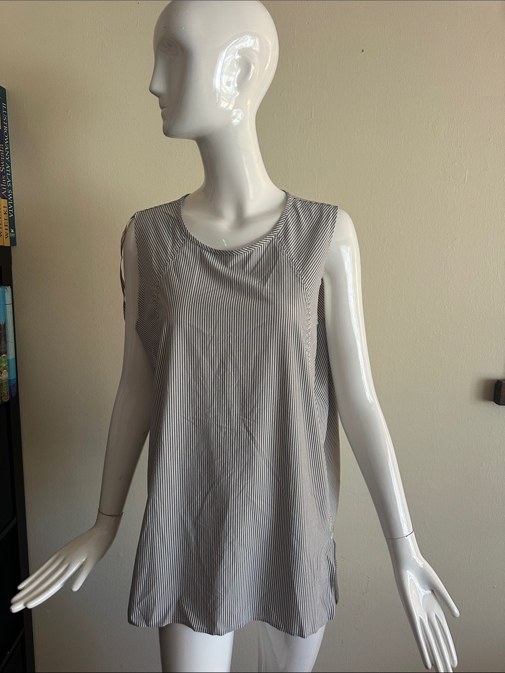 Athleta Black and White Pinstripe Sleeveless Tank